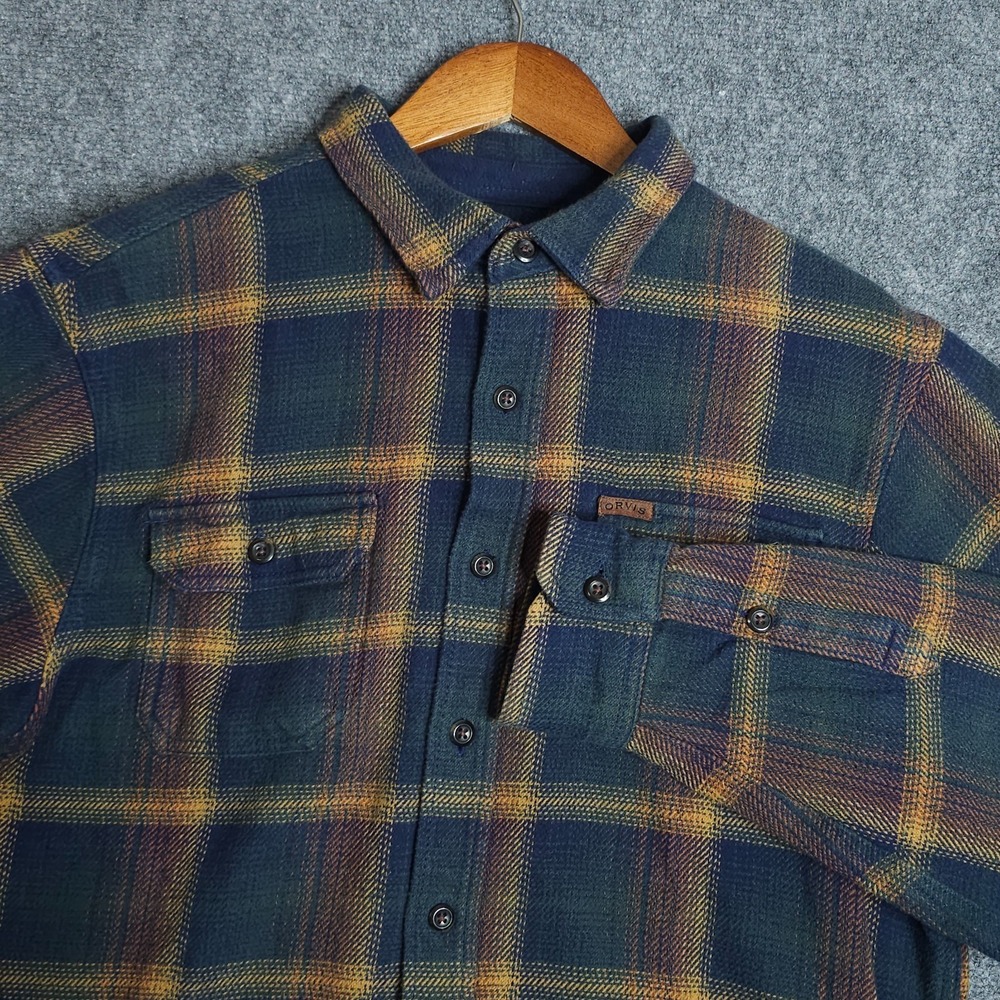 Orvis Flannel Shirt Jacket Mens Large Heavyweight Plaid Button Up Long Sleeve
